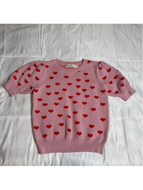 Women's Lizette Collection Pink & Red Heart Crew Neck Sweater M